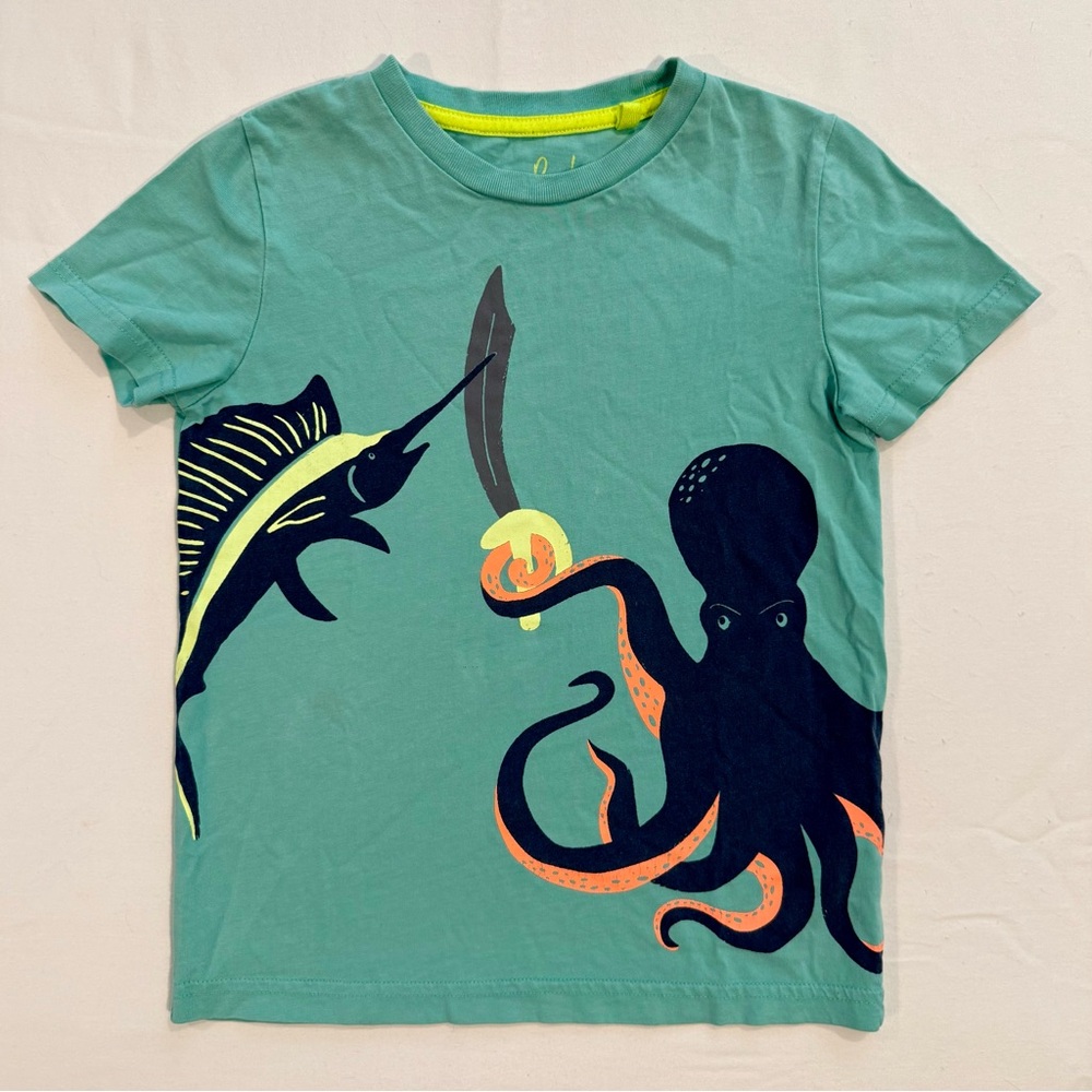 Mini Boden Octopus Swordfish Tee Boys 5-6 Y Printed Short Sleeves Summer Cotton